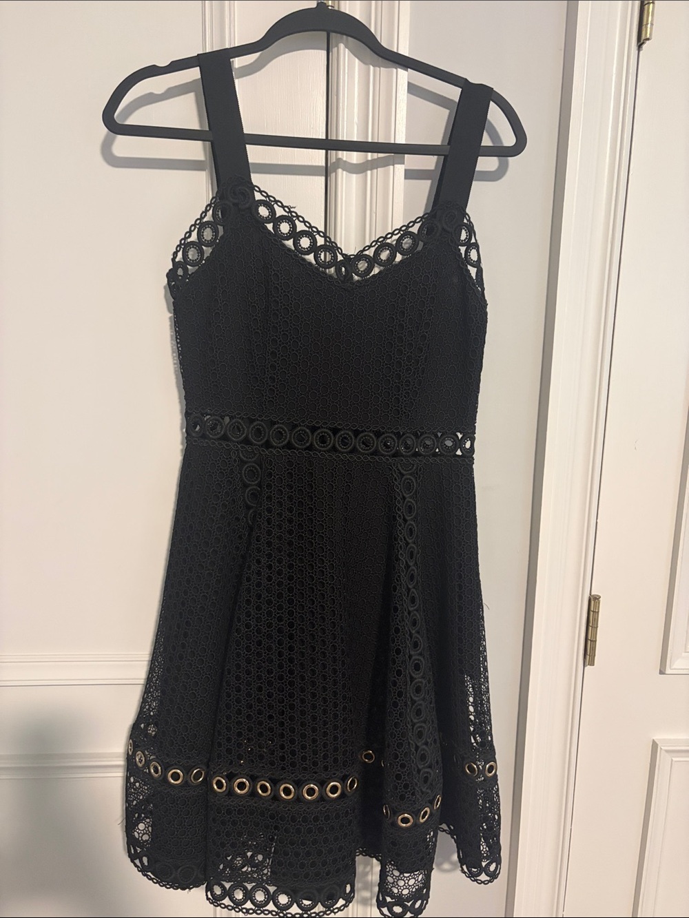 Maje Black Eyelet A-Line Dress with Grommet Detail